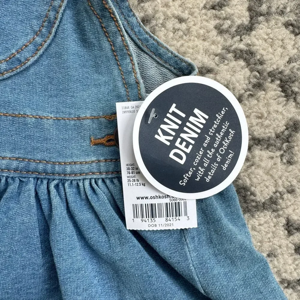 NWT Oshkosh Baby Bgosh Heart Knit Denim Jumper Dress Size 18M